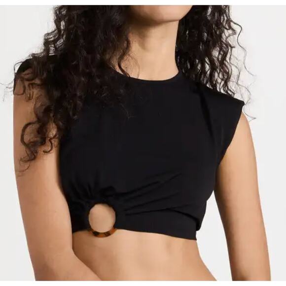 Hansen + Gretel Black Crop Top Medium Padded Shoulder Jersey Festival $128 NEW - Picture 9 of 9